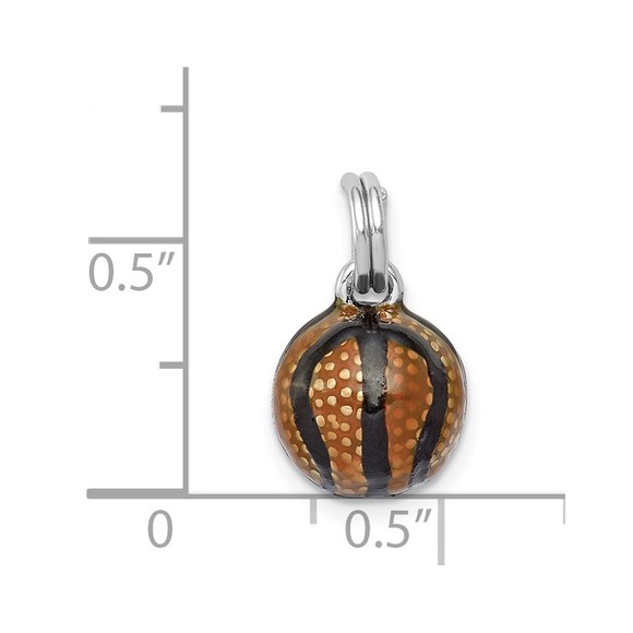CLOSEOUT - 925 Sterling Silver Sports Rhodium-plated 3D Enamel Basketball Charm - Picture 4 of 5